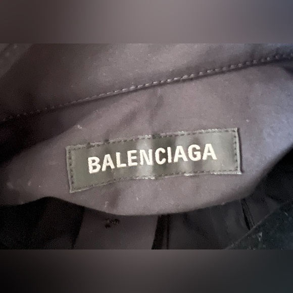 BALENCIAGA Logo-Embroidered Poplin Swing Dress button down$1,790 blk 36FR 4US - Picture 8 of 13